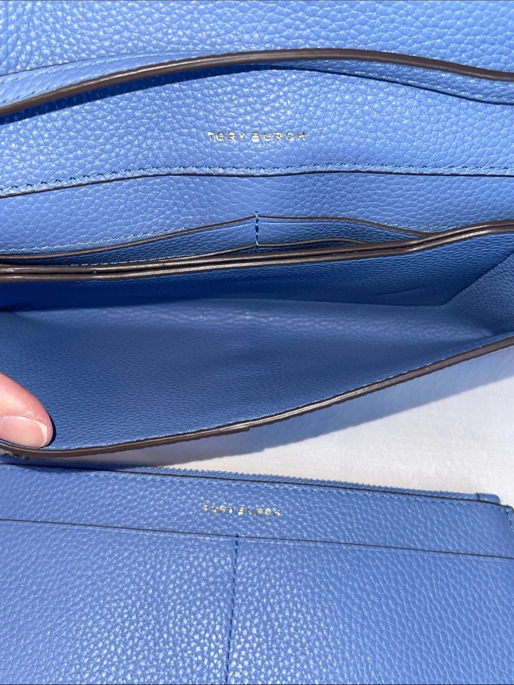 Tory Burch McGraw Pebbled Leather Wallet Crossbody Bag Blue